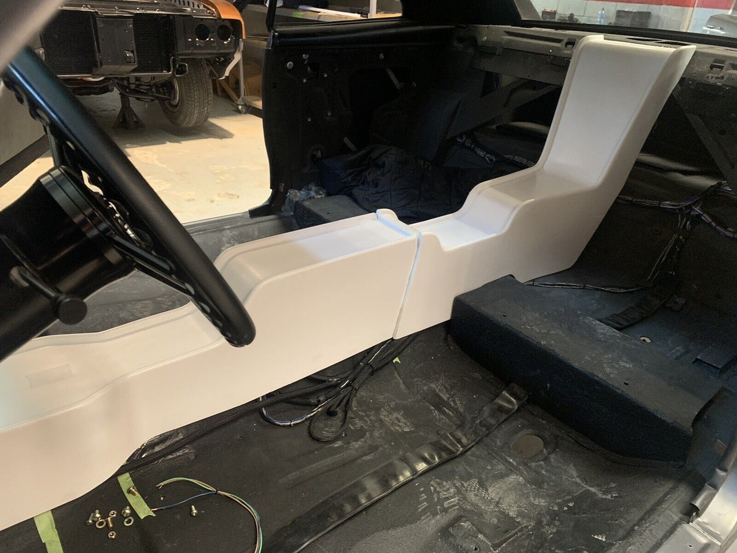 Chevelle / GTO split rear seat center console, restomod, cupholders, double din stereo. fits years 1966, 1967 [Item G2]